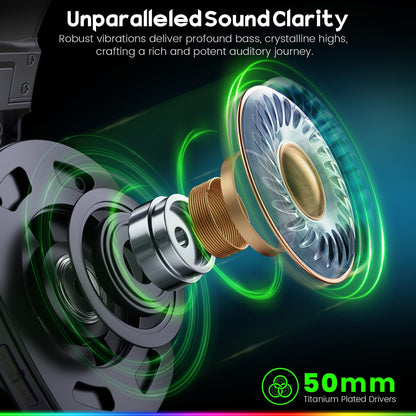 WESEARY wireless gaming headset with 50mm stereo drivers, LED light, microphone, compatible with PS5, PS4, PC, Switch, Mac