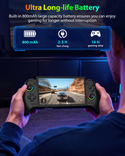 ZRZLMVP wireless Switch Pro controller with RGB lights, stretchable design, hall effect joysticks, programmable features, and vibration.