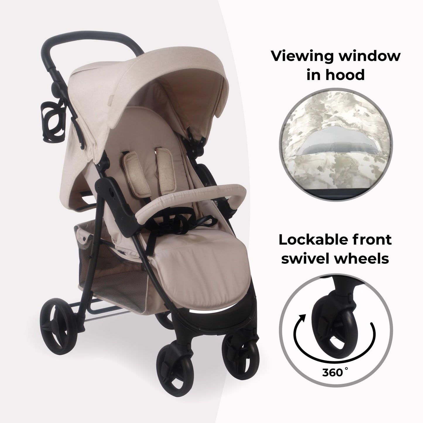 My Babiie MB30 Pushchair – from Birth to 4 Years (22kg), Easy Compact Fold, Large Shopping Basket, Adjustable Handle, Stroller Includes Cup Holder, Rain Cover – Oatmeal