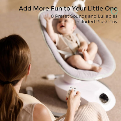 Momcozy CocoSway baby swing with 3D-motion, remote control, 8 lullabies, suitable for infants to toddlers up to 20 lbs.