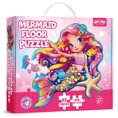 BenBen Large Floor Puzzles for Kids, 52 Pieces, 70 x 66 cm Jigsaw Puzzle for Children Age 3 Years Up, Educational Toys, Gift for Boys and Girls, Mermaid