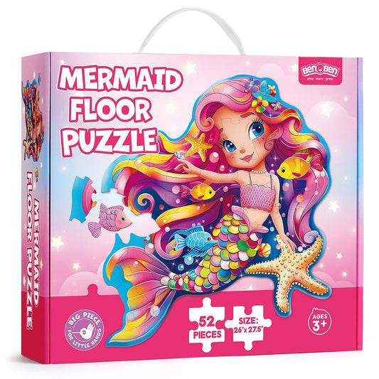 BenBen Large Floor Puzzles for Kids, 52 Pieces, 70 x 66 cm Jigsaw Puzzle for Children Age 3 Years Up, Educational Toys, Gift for Boys and Girls, Mermaid