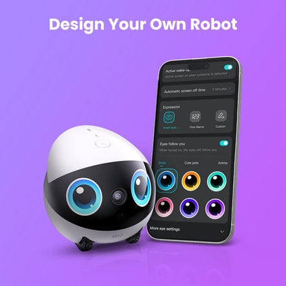 Enabot EBO Air 2 Plus FamilyBot AI mobile robot with 3K camera, night vision, 2-way audio, and self-charging for home surveillance.