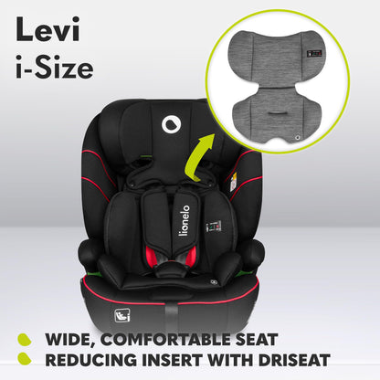 LIONELO Car Seat LEVI I-Size for baby 9-36 kg, Grows with Your Child from Infant to 12 Years Old, ‎10-Level headrest, Enhanced Side Protection, Armrests, Easy Install & Wash, Insert DriSeat, Certified