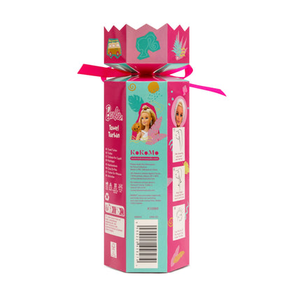 Barbie microfiber hair towel turban wrap in pink, ideal for children, quick-drying design for easy hair drying after baths.