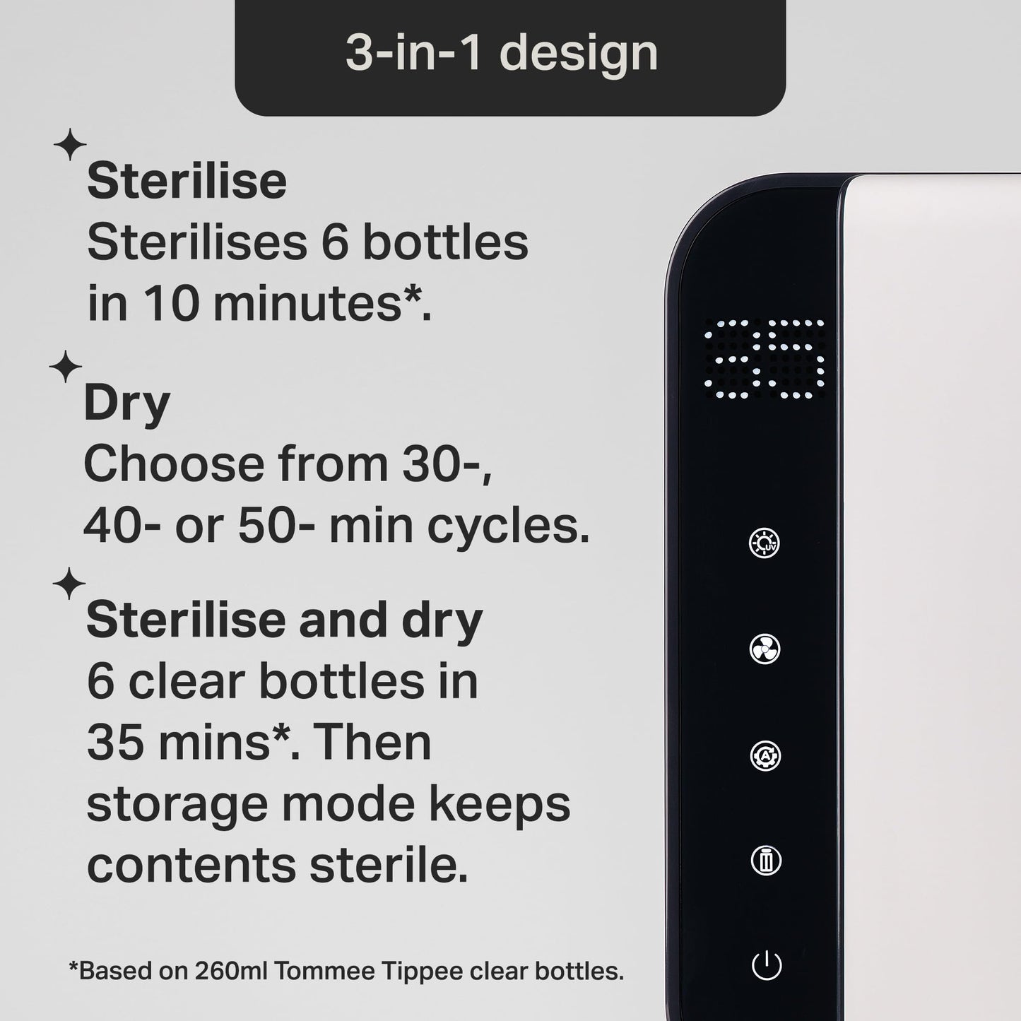 Tommee Tippee Ultra UV Steriliser, Dryer and Storage, Black, for Baby Bottles and Accessories, Steam-Free to Kill Viruses^ and 99.9% of Harmful Bacteria