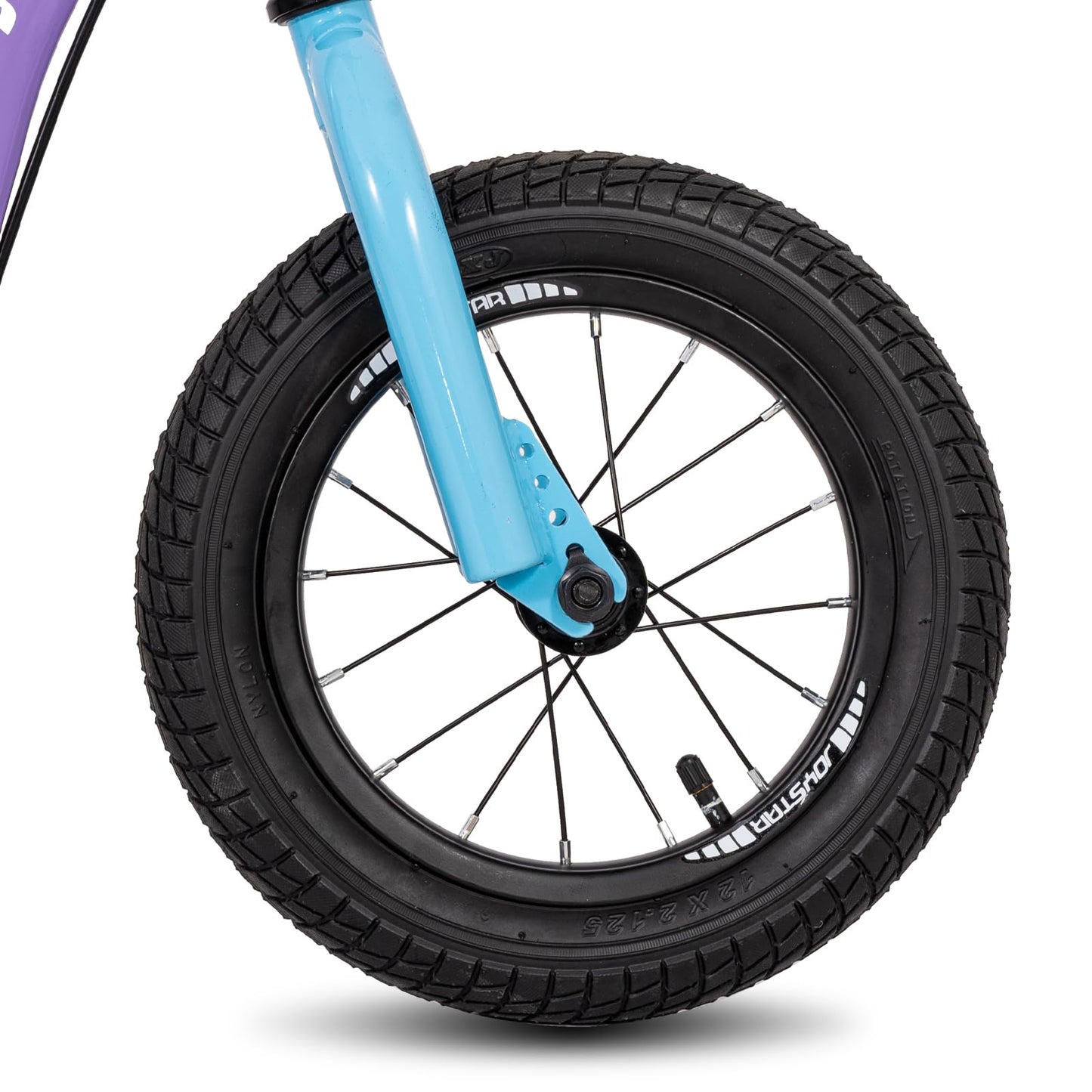 Purple JOYSTAR Conway 12-inch kick scooter for children, featuring adjustable handlebars and two wheels for ages 5 and up.