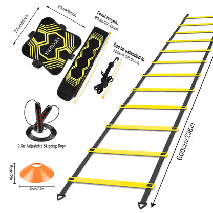 YHOTOGEA Football Training Equipment for Kids, Speed Agility Training Set, Agility Ladder 12 Rung 6M, Football Kick Trainer, 12 Disc Cones, Skipping Rope, Football Training Kit for Soccer Training