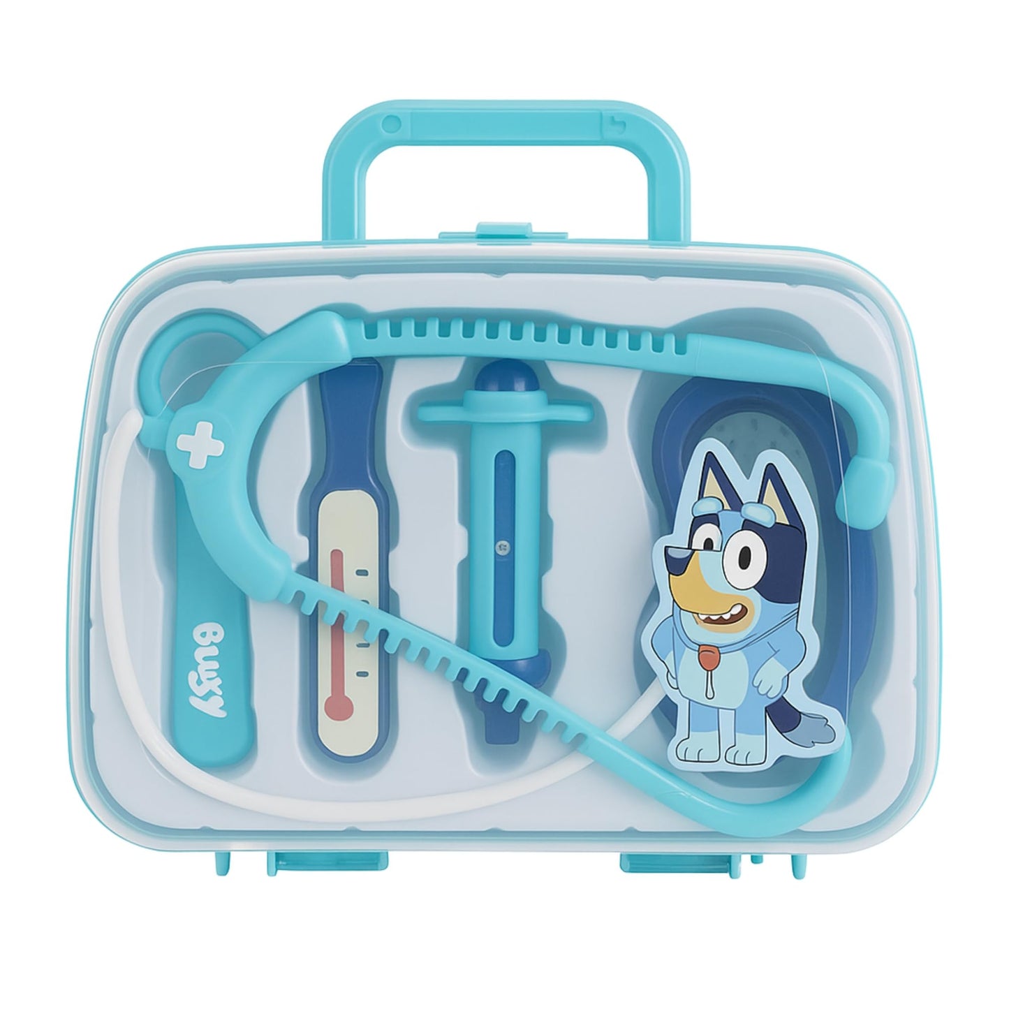 5 Pcs Bluey's Medical Case for Kids – Doctor Toy Set with Stethoscope, Thermometer, Syringe & More | Pretend Role Play Kit | Portable Light Blue Carry Case | Ages 3+