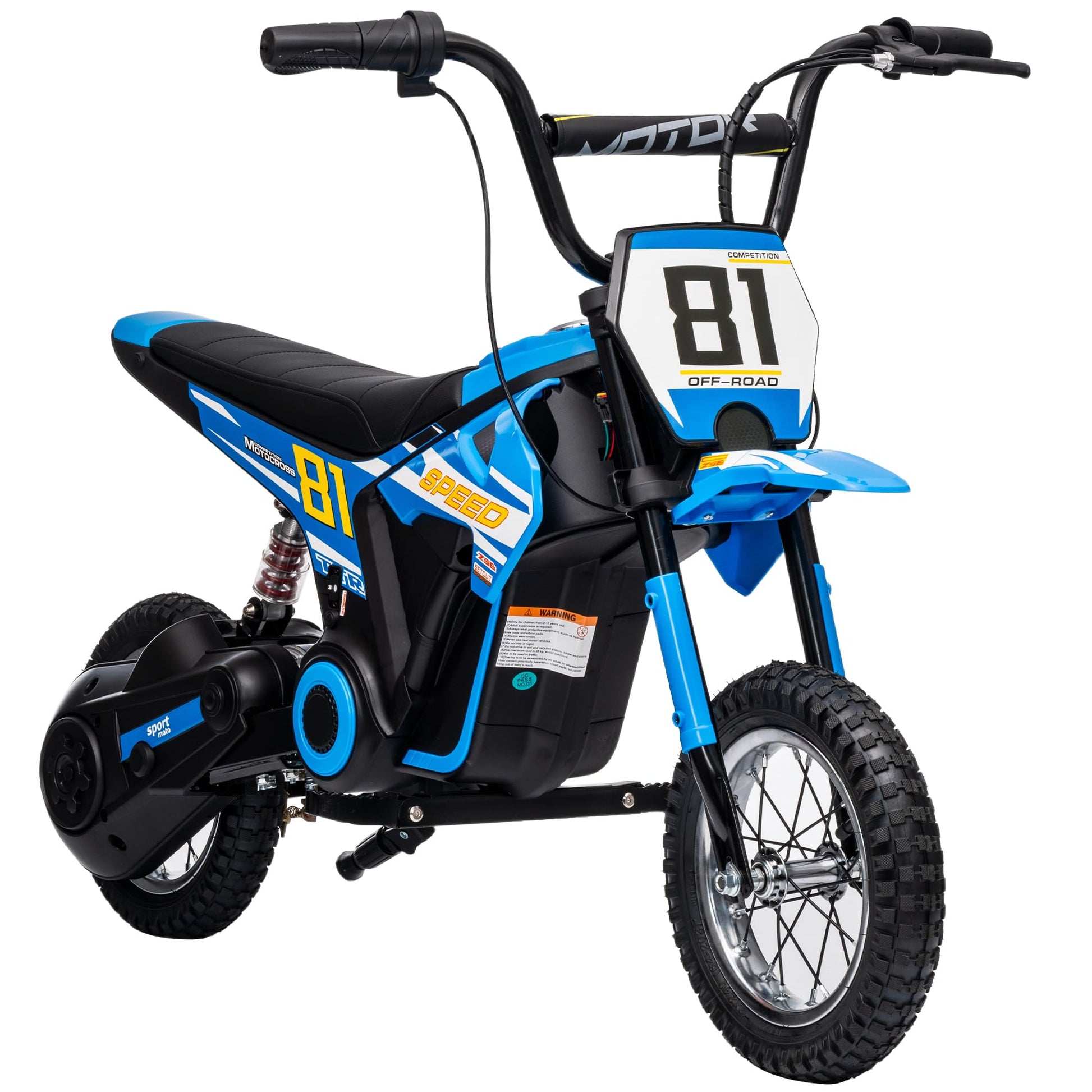 AIYAPLAY kids electric motorbike with 24V battery, 250W motor, 12" inflatable tires, rear suspension, blue ride-on motorcycle for children