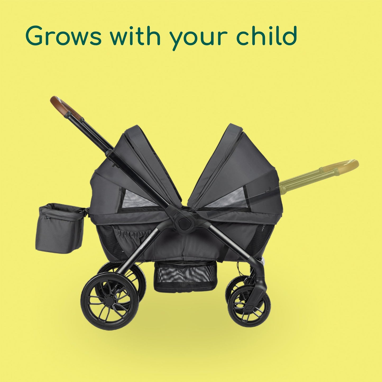 Bebeconfort Helios, Double Pram from Birth, 0-4 Years, 0-22kg, 2 Face-to-face Seats, Large All-Terrain Wheels, Compact Folding, Trolley on Wheels, Protective Canopy, Mineral Graphite