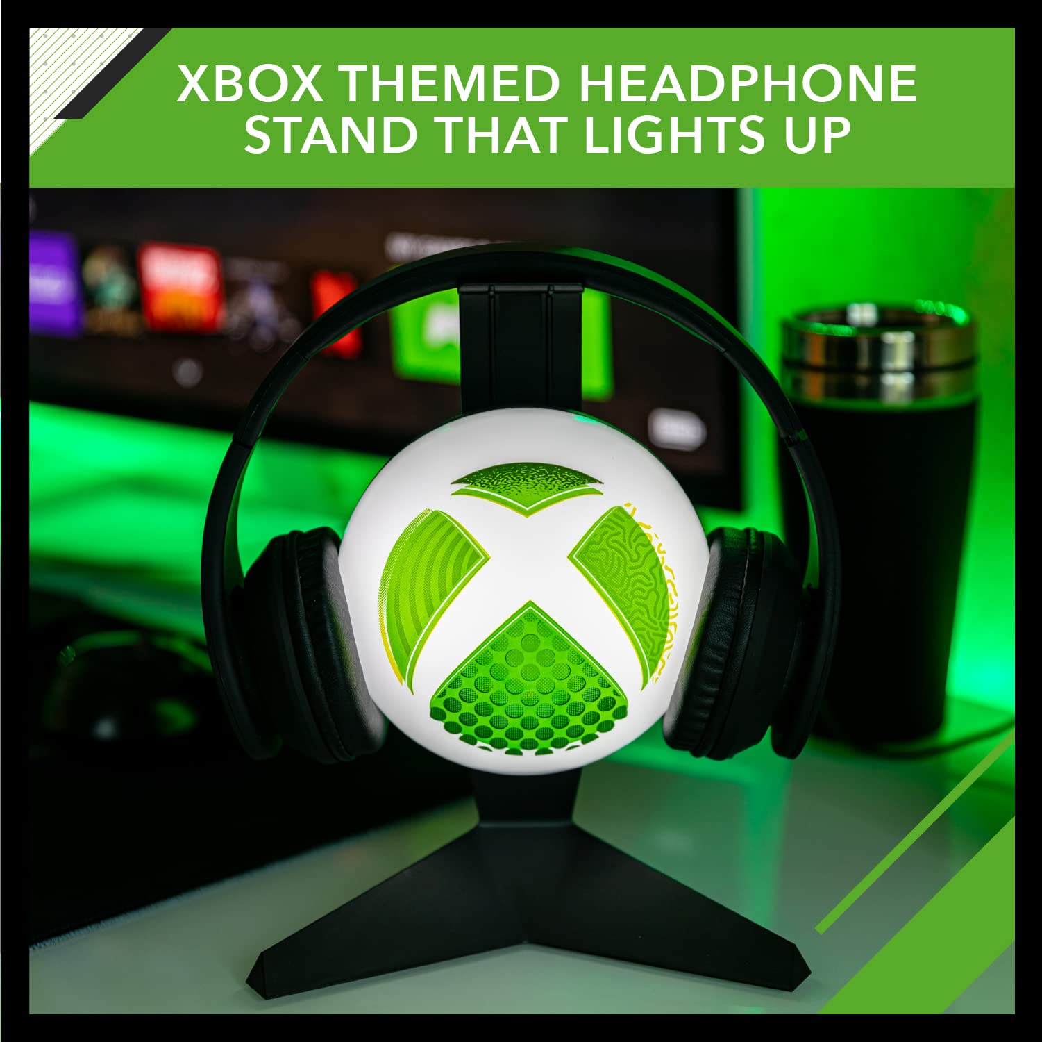 Paladone Xbox Light stand for headset, official merchandise, featuring Xbox logo and sleek design for gaming accessories.