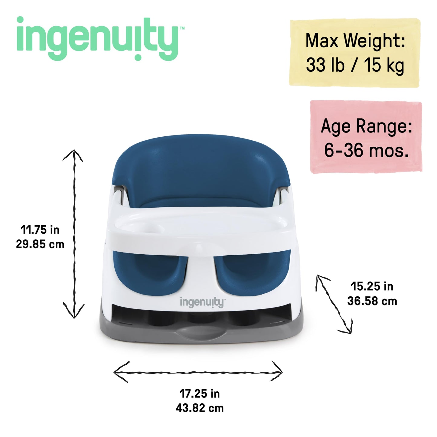 Ingenuity, Baby Base 2-in-1 Seat, Night Sky, Booster Chair, Dining and Feeding Seat for Toddlers, Easy to Clean with Removable and Self-Storing Tray, Ages 6 Months+