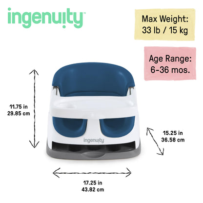 Ingenuity, Baby Base 2-in-1 Seat, Night Sky, Booster Chair, Dining and Feeding Seat for Toddlers, Easy to Clean with Removable and Self-Storing Tray, Ages 6 Months+