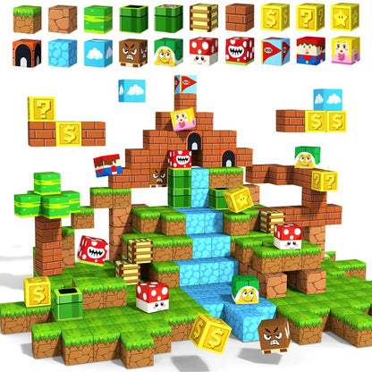 obakaer Magnetic Blocks, Magnetic Building Blocks Toddlers Toys Magnet Cubes for Kids STEM Sensory Magnet Toys for 3+ Years Old Kids, Girls & Boys, Game Elements Christmas Birthday Gifts 54PC
