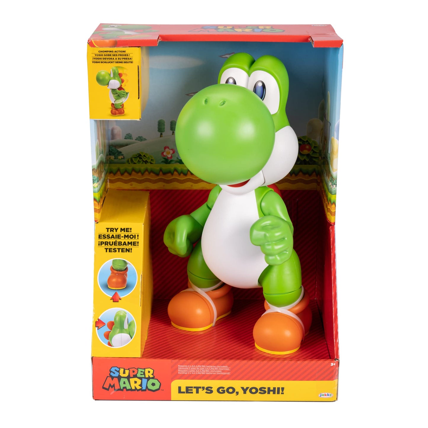 Super Mario Nintendo Yoshi plush toy, 14-inch character with 13 points of articulation, motion-activated sounds and phrases.