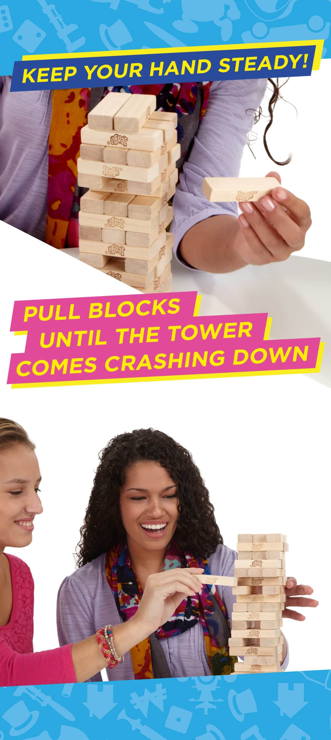 Hasbro Gaming Jenga Family Board Game, Original Wood Block Stacking Game, Quick to Learn Party Game for Kids & Adults, 1+ Players, Ages 6+, Secret Santa Gift