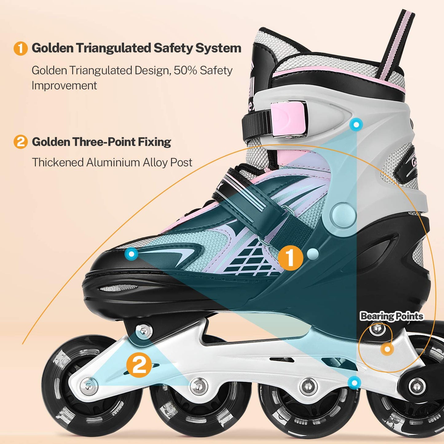 Gonex Inline Skates, Adjustable Inline Roller Skates Blades with Illuminating Light Up Wheels for Kids Girls Boys Teens, Pink M