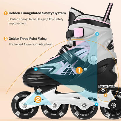 Gonex Inline Skates, Adjustable Inline Roller Skates Blades with Illuminating Light Up Wheels for Kids Girls Boys Teens, Pink M
