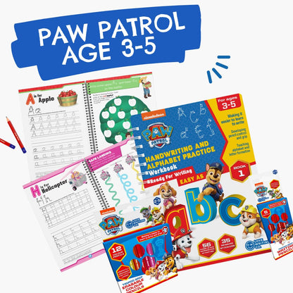 Love Writing Co. The Ultimate PAW PATROL Learn To Write The Alphabet Bundle -Children Age 3-5 - My First Handwriting and Letter Formation Activity Book, Tripod Grip Pencils and Colour Pencils