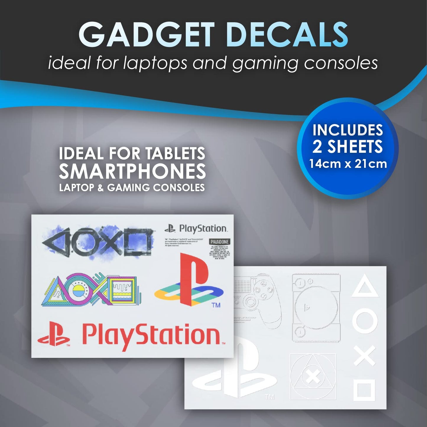 Paladone PlayStation gift set featuring Icons Light, themed stickers, and a bottle, official gaming merchandise for PlayStation fans