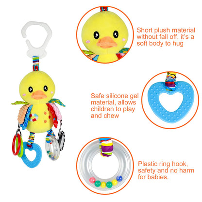 Funsland Pram Toys for Babies 0-6 Months, Clip On Car Seat Stroller Toys with Hanging Rattle, Newborn Sensory Toys for Baby Girls and Boys, Crib Travel Activity Plush Toys for Toddler 6-12 Months