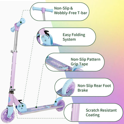 BELEEV V2 kids scooter with light-up wheels, adjustable stem, non-slip deck, 2 wheels, folding design, suitable for children ages 3-12
