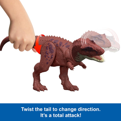 Mattel Jurassic World Rebirth Wild Roar Dinosaur Toy, Aucasaurus with Tail Controlled Chomp, Posable Multi Direction Attack & Sound, Digital Play, JGB88