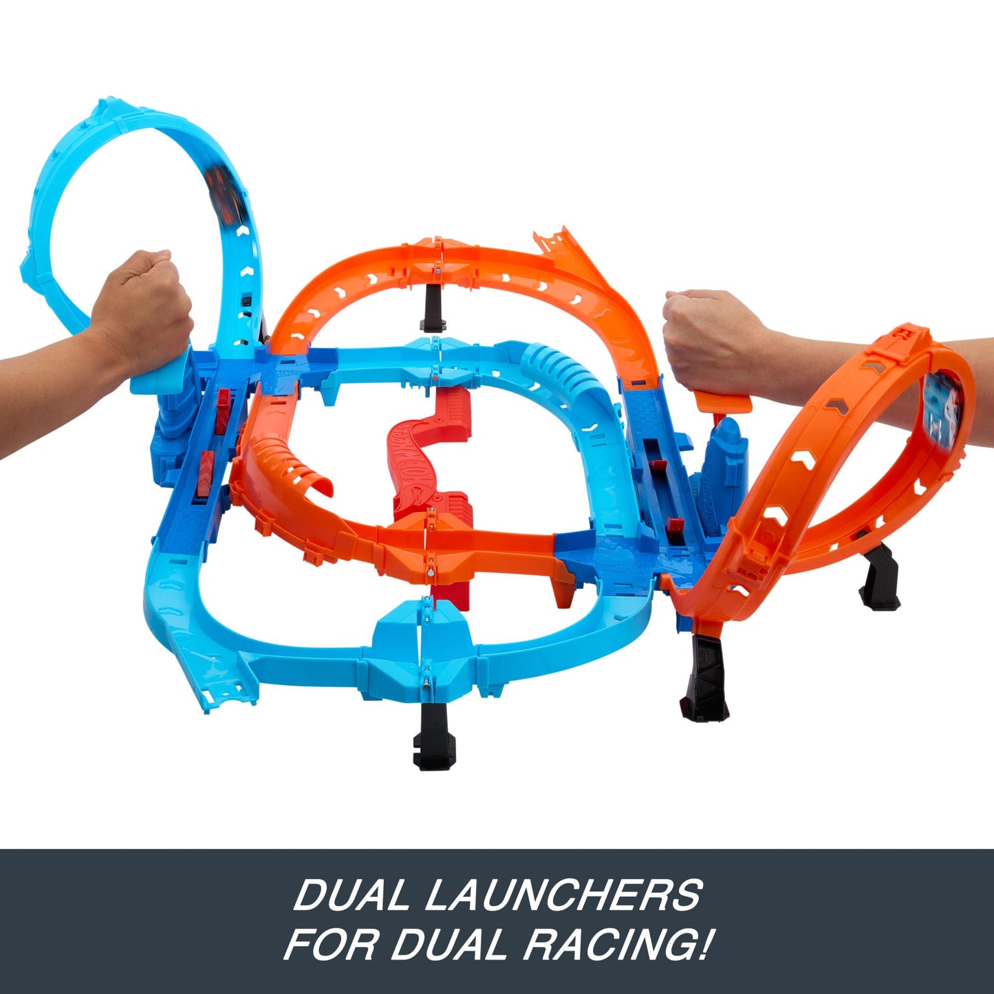 Hot Wheels Toy Car Track Set, Ultra Hots Blast Launch Face-Off with 2 1:64 Scale Vehicles, Head-to-Head Racing & Stunting, 2 Kid-Powered Launchers, HXR71
