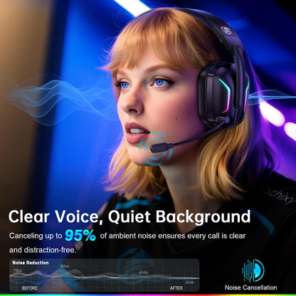 Fachixy FC300 wireless gaming headset with mic, Bluetooth, 2.4GHz USB, 50-hour battery, 3D stereo sound for PS5, PS4, PC, Switch, mobile