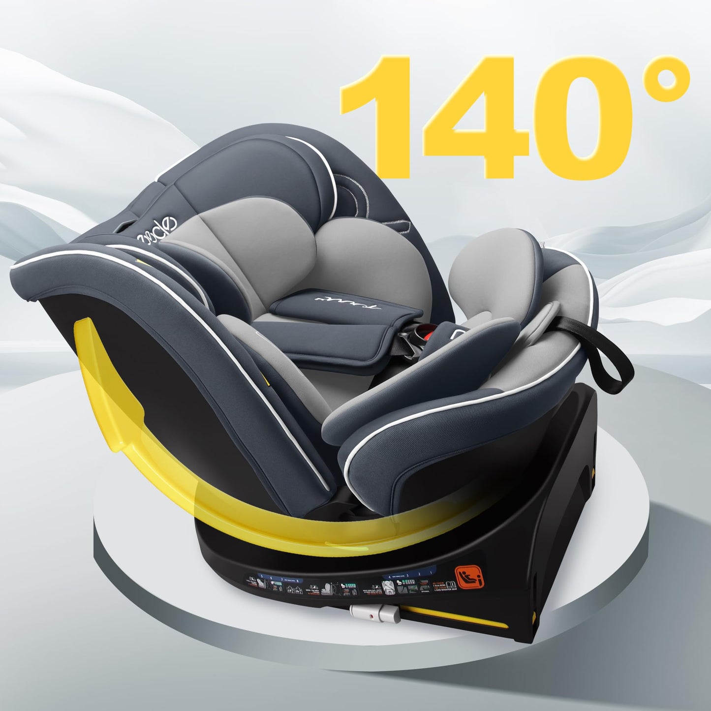 Reecle I-Size 360 Swivel Baby Car Seat, 40-150cm (0-12 Years), Compatible with ISOFIX (Grey)