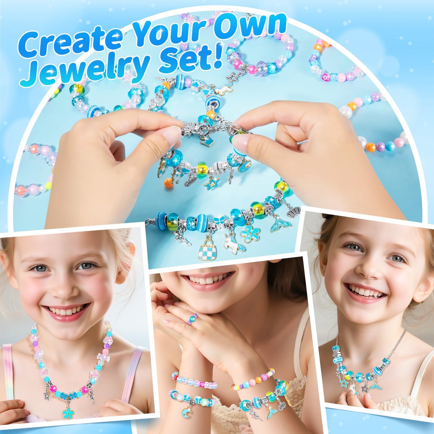 BLmukce winter wonderland charm bracelet making kit with beads, charms, and necklace supplies for girls aged 8-12.