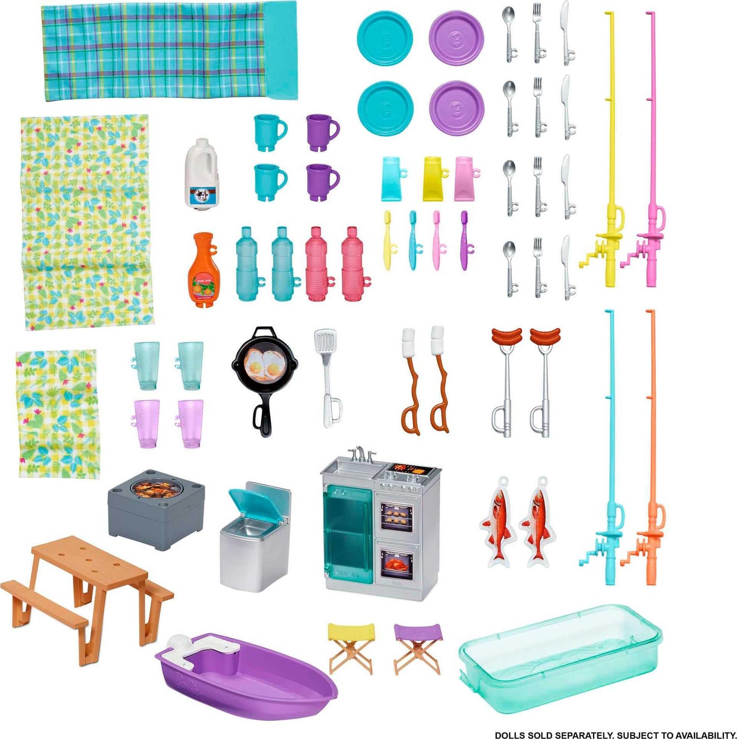 Barbie 3-in-1 Dream Camper doll playset with 50 accessories, transforming into truck, boat, or house, includes pool.