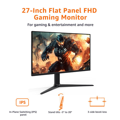Amazon Basics 27-inch Gaming Monitor, FHD 1080P, 165 Hz, VESA Compatible, Adaptive sync, 1 ms response, Black