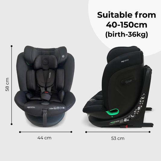 My Babiie MBCS300 Easy 360° Spin R129 Baby Car Seat – Top Tether, ISOFIX, Birth to 12yrs (40-150cm), i-Size, ERF, Group 0+/1/2/3, Rotating 360 Swivel - Black