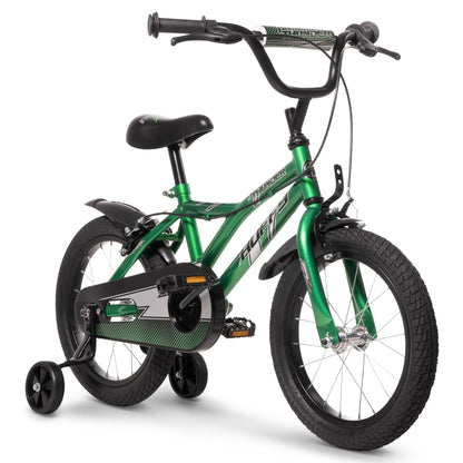 Huffy Pro Thunder 16-inch Kid's Bike, aged 5-7 years, Green, Removable Stabilisers, Chainguard, Front and Rear Mudguards, Dual Caliper Brakes