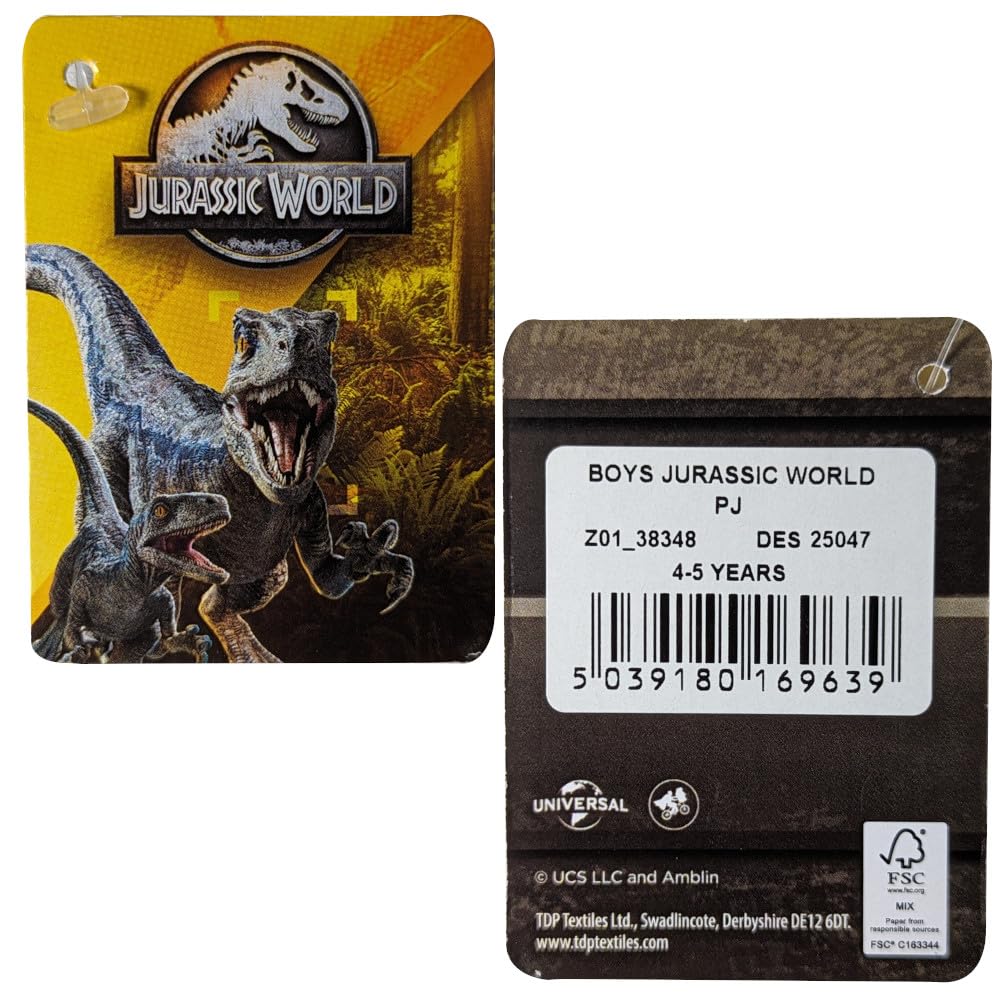Jurassic World Boys Pyjamas - Long Sleeved - 4 to 10 Y - 5-6 Years / 110-116 cms Black/Grey
