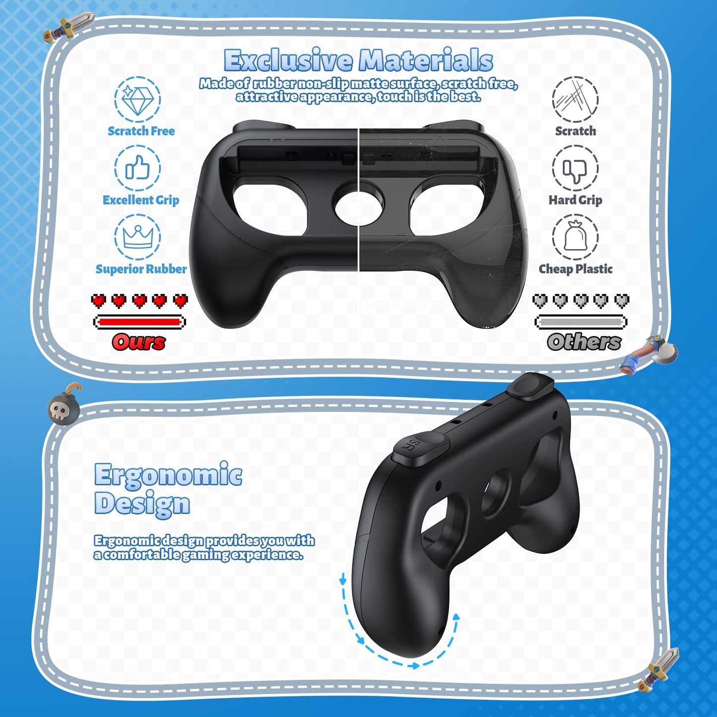 FASTSNAIL black anti-slip and wear-resistant grips for Nintendo Switch 2 Joy-Con controllers, offering enhanced comfort and control.