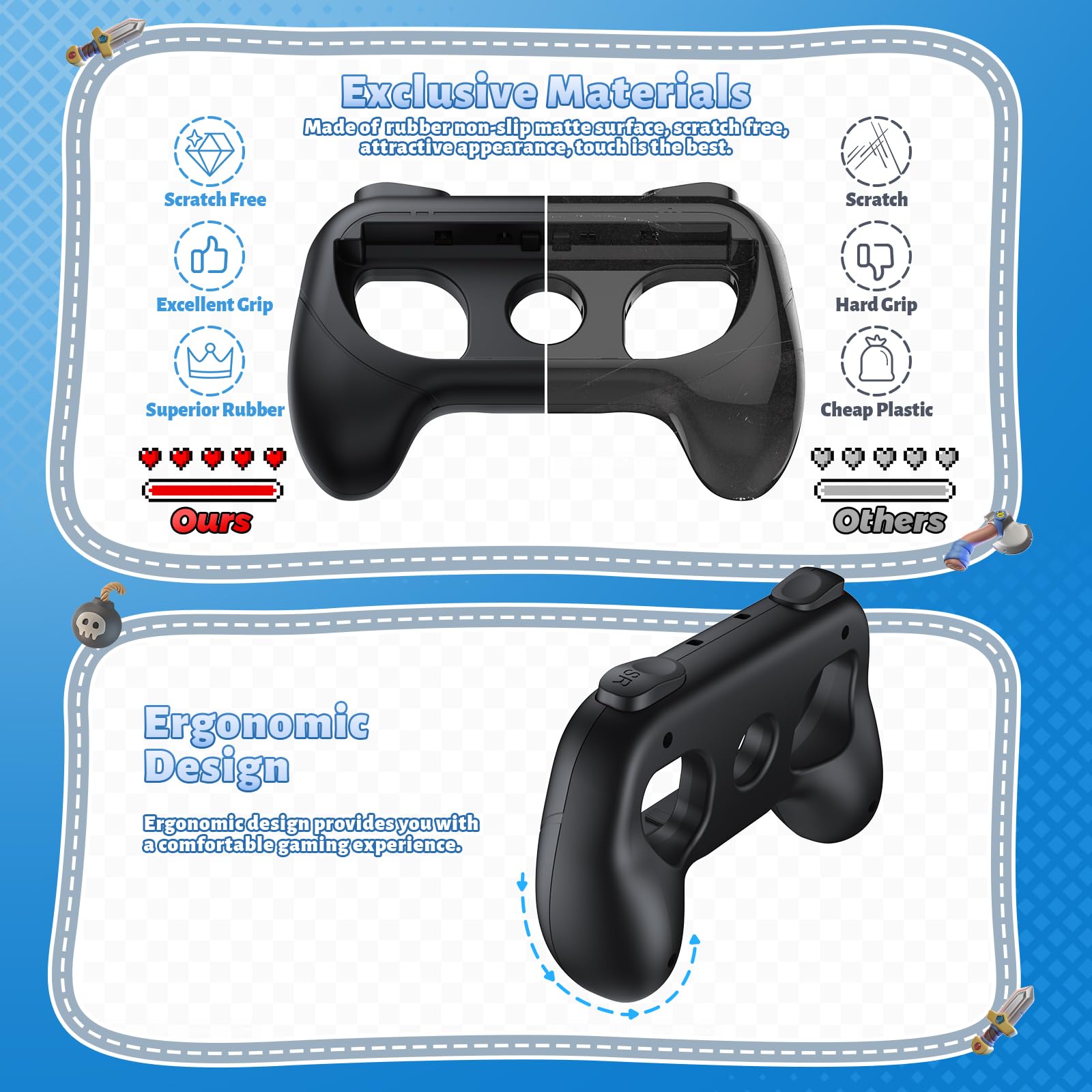 FASTSNAIL black anti-slip and wear-resistant grips for Nintendo Switch 2 Joy-Con controllers, offering enhanced comfort and control.