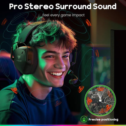 WESEARY Wireless 2.4GHz Gaming Headset for PS5, PS4, Mac, Switch, Mobile, Gaming Headphones with Crystal-Clear ENC Mic, Bluetooth 5.4, Ultra-Low Latency, Stereo Bluetooth Headset for PC