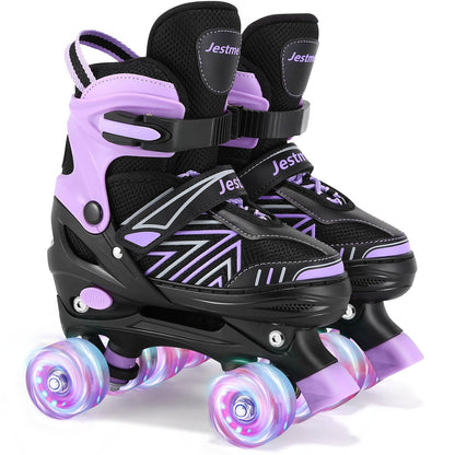 Kids roller skates for girls and boys by Jestme with adjustable fit and light-up wheels, suitable for indoor and outdoor use.
