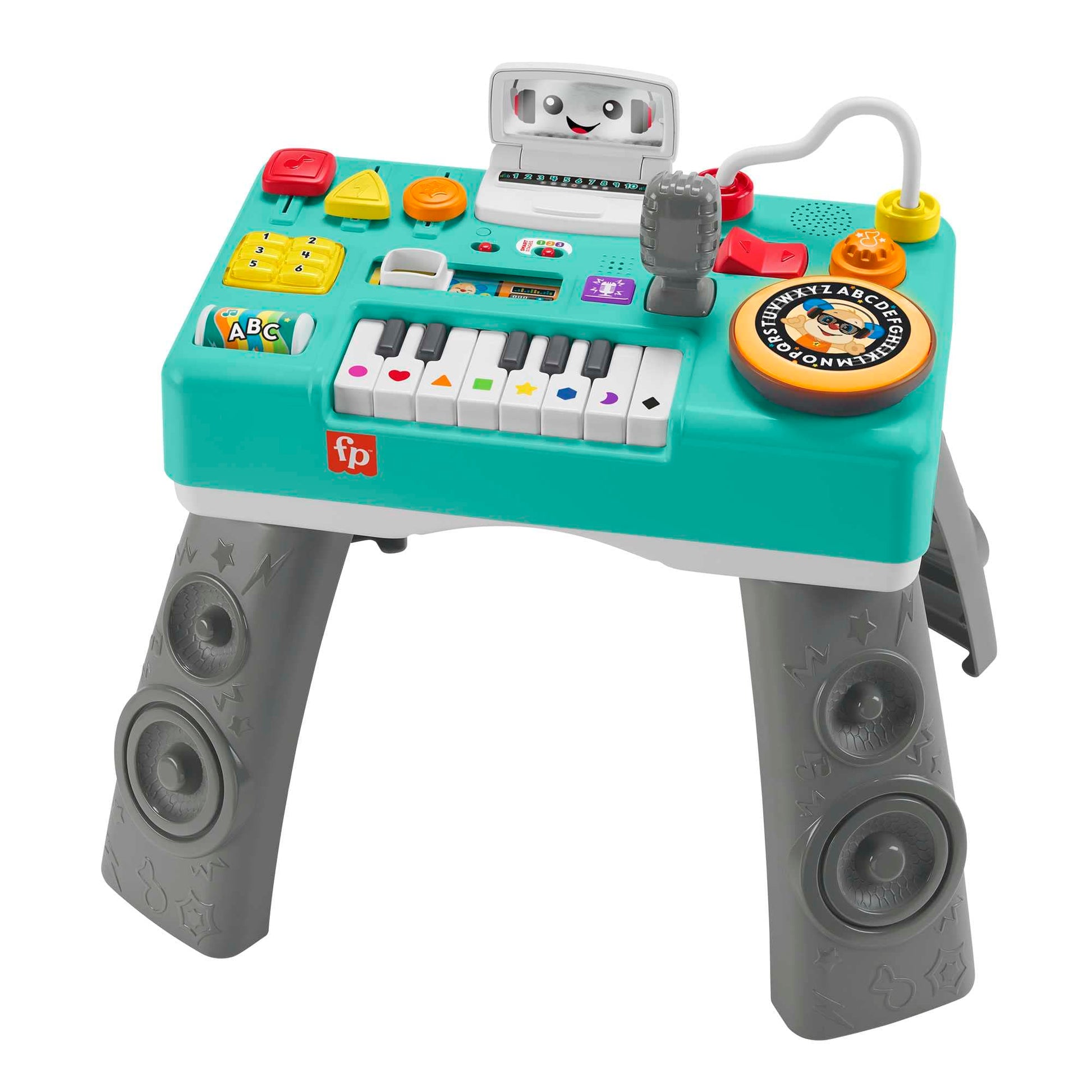Fisher-Price Laugh & Learn Mix & Learn DJ Table for babies and toddlers, featuring lights, sounds, and musical activities, German version.
