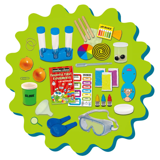 Galt Frightful First Experiments science craft kit for kids, includes goggles, test tubes, and experiment guide for STEM fun.