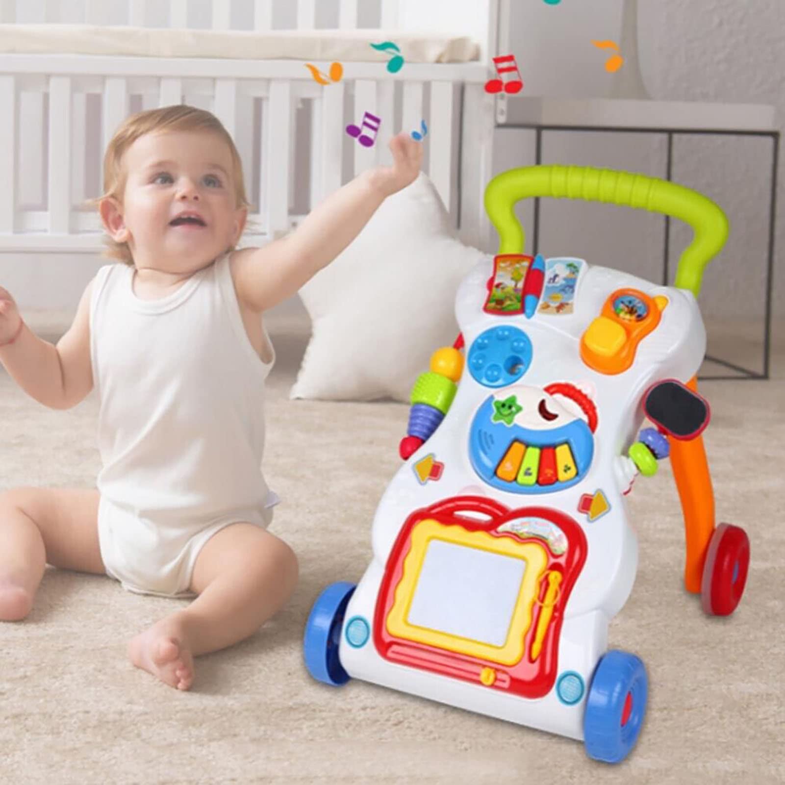 Queiting Baby Walker First Steps 2-in-1 activity musical toy car for toddlers, with colorful design and interactive features.