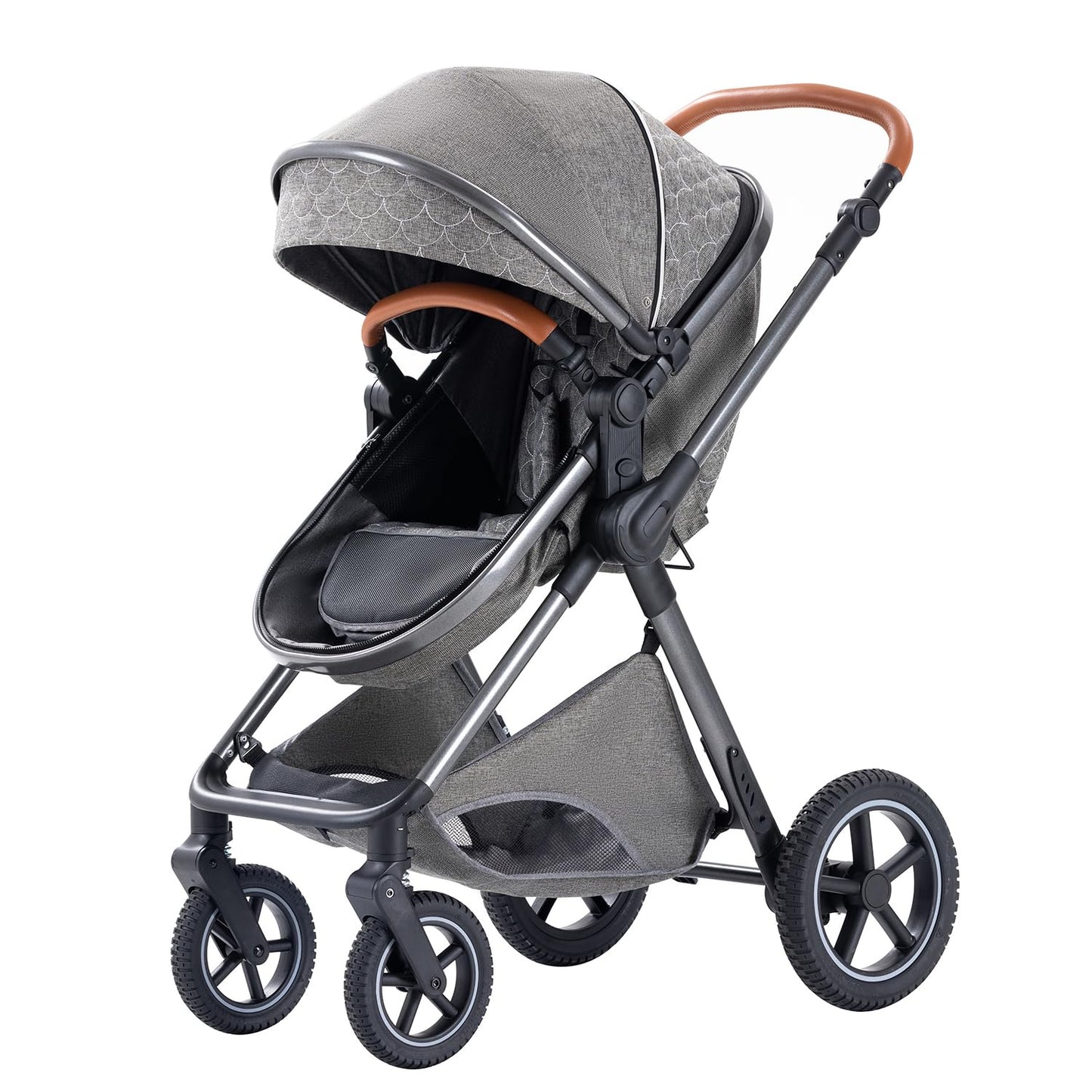 Shineey 3 in 1 Baby Stroller with Height Adjustable Handle,3 in 1 Prams Travel System, Lightweight Foldable Pushchair, Prams with Aluminum Frame for Portable Baby Carriage