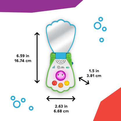 Baby Einstein Ocean Explorers Shell Phone musical toy for babies 6 months and up, featuring colorful ocean-themed design and easy grip.