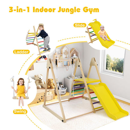 Maxmass 3-in-1 Kids Climbing Frame, Wooden Children Climber Playset with Swing, Slide and Ladder, Garden Toddler Jungle Gym Playground for Indoor Outdoor (Multicolor)