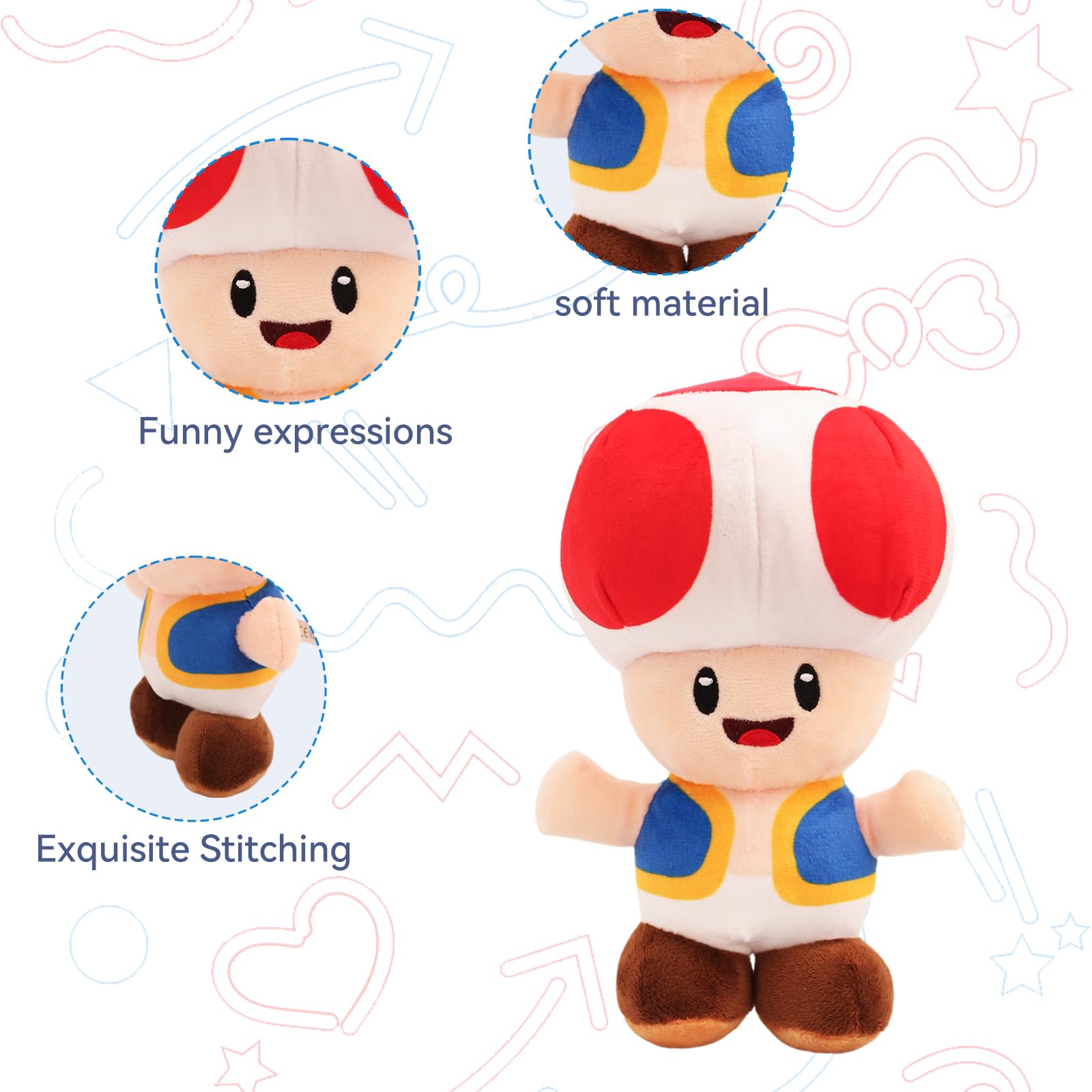 Ainvliya red toad plush toy, 21cm soft mushroom stuffed doll, cute cartoon cuddly animal for babies and kids.
