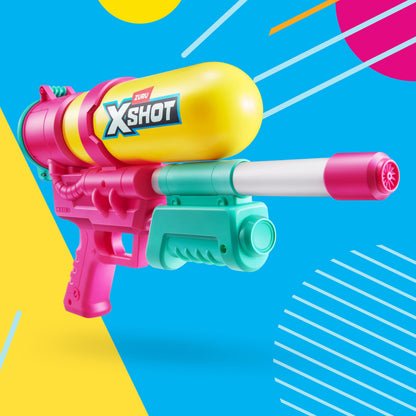 Purple XSHOT Water Fast-Fill 80s Super Splash water blaster with 33ft range, 500ml tank, outdoor summer toy for kids ages 6+.