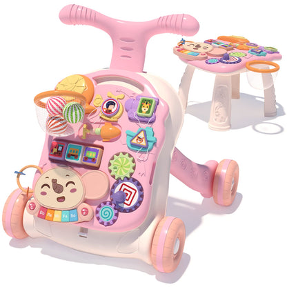 QDRAGON 3-in-1 baby walker and activity center for girls, with push toy, sitting to standing support, and learning features for infants.